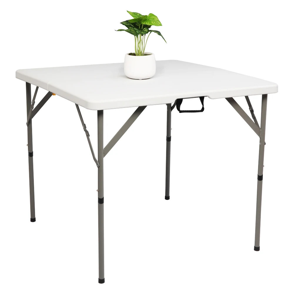 

34" Folding Camping Table Portable Lightweight Square Table Square White Plastic Camp Outdoor Tables Furniture