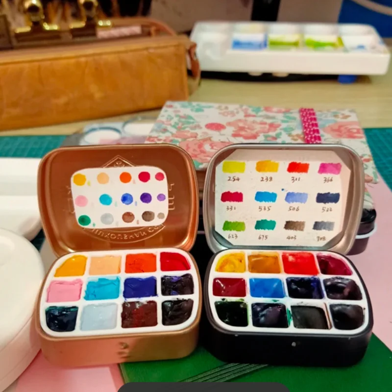 페인트용 수채화 주석 상자 팔레트, 빈 작은 미니 DIY 페인트 트레이 상자, 페인팅 용품, 6, 12, 15, 20 그리드