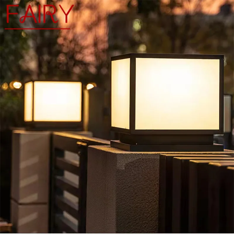 FAIRY Outdoor Solar Vintage Post Lamp Simple Square Pillar Light Waterproof Modern LED for Home Villa Garden Patio Decor