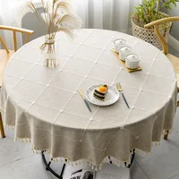 Plaid Cotton Linen Round Tablecloth Wedding Hotel Banquet Cloth Table Cover Indoor Dining Room Kitchen Outdoor Decor Manteles 1