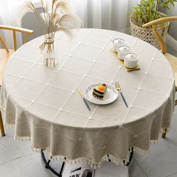 Plaid Cotton Linen Round Tablecloth Wedding Hotel Banquet Cloth Table Cover Indoor Dining Room Kitchen Outdoor Decor Manteles
