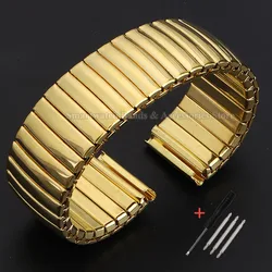 Sleek Stainless Steel Elastic Watch Band - Universal Metal Expansion Strap - 22mm (Gold)
