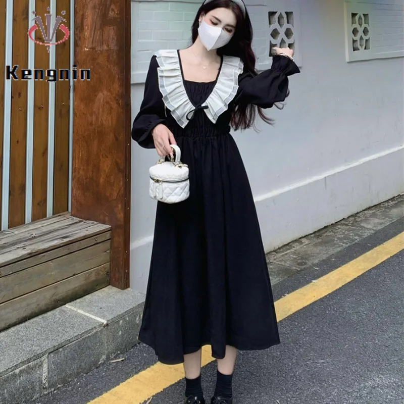 

Женские платья во французском стиле на осень-зиму 2023, женские платья с оборками, женское Повседневное платье с длинным рукавом, одежда размера плюс 4XL