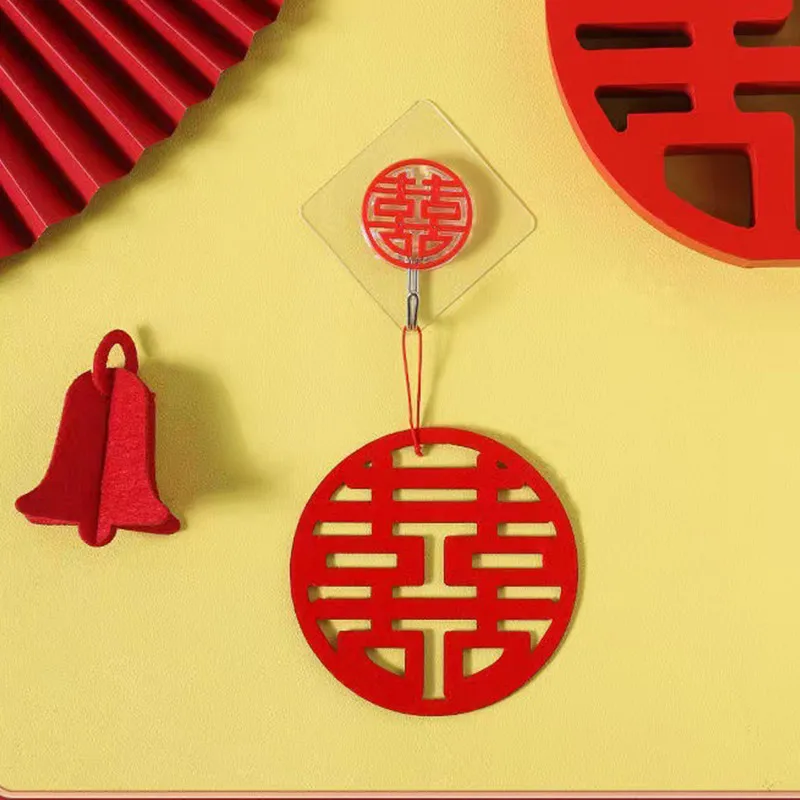 Spring Festival Decoration Hooks Strong Adhesive CNY Holder Red Blessing Sticky Rack Festive Home Decor