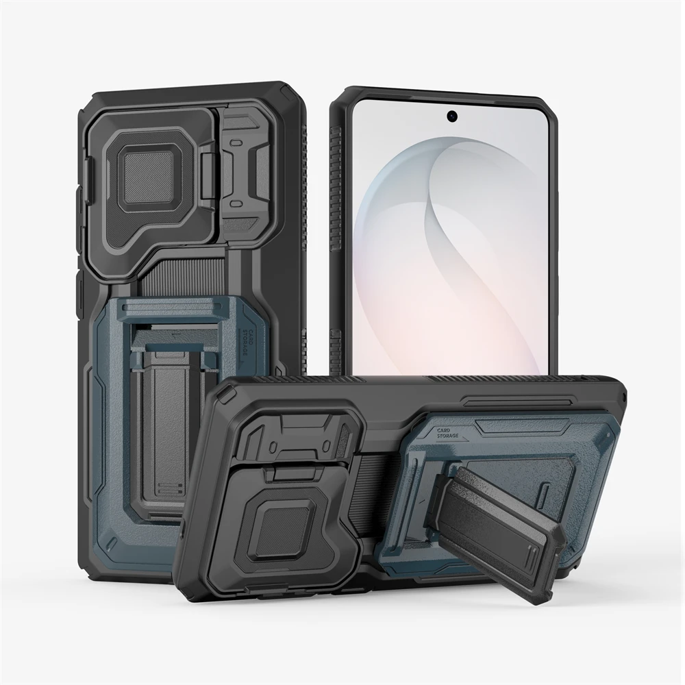 Military Grade Armor Phone Case with Slide Window and Shockproof Stand Cover