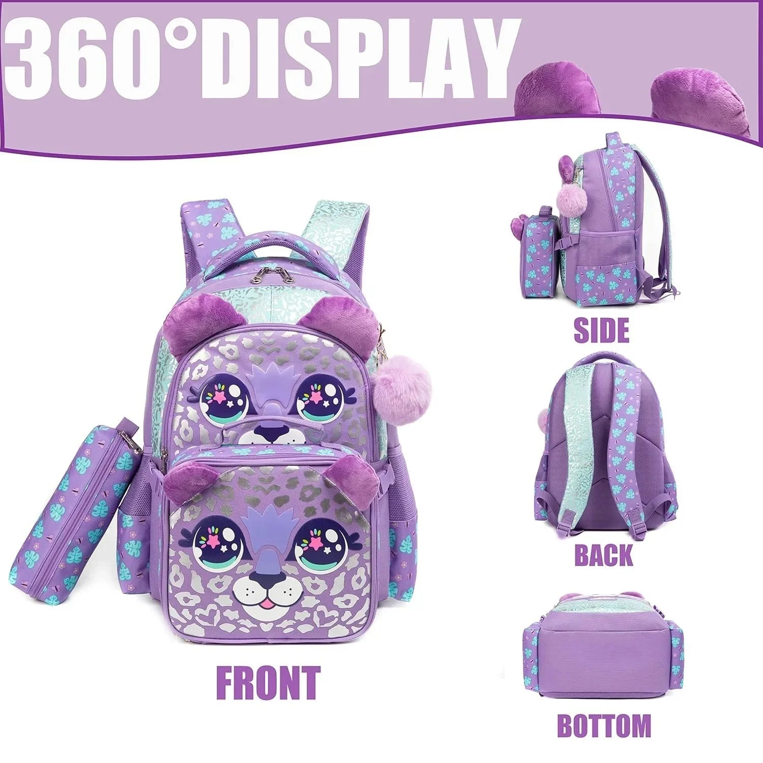 3PCS Kids Backpacks for Girls Cute School Bag with Lunch Box Pencil Case Primary Child School Backpacks Back To School Girls Bag - 6