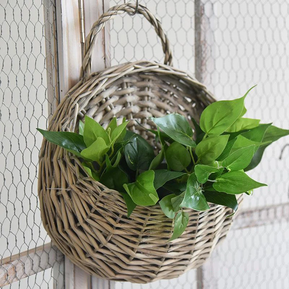 Wall Mount Rattan Basket Handmade Wicker Flower Pot Hanging Woven Rattan Vase Baskets Cachepot for Garden Balcony Home Decor flower pot,wicker planter,hanging basket organizer