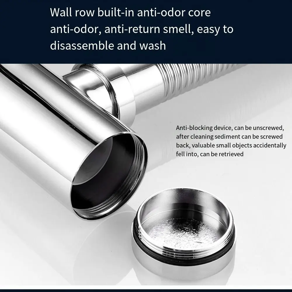 Without overflow Round P-Trap Waste Pipe Kit Solid Copper Adjustable Height Siphon Drainer Plumbing Tube Removable drainage pipe set