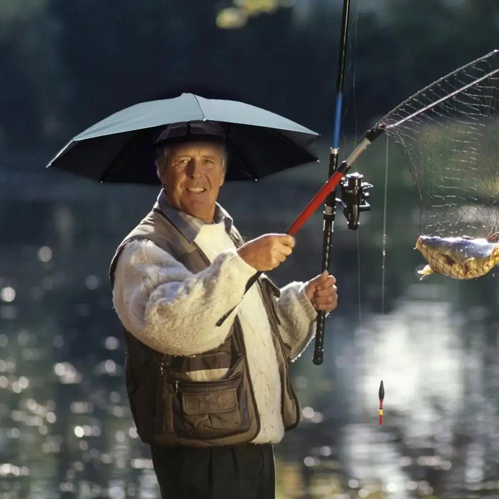 Portable Rain Hat Fishing Umbrella Sun Shade Camping Beach Headwear