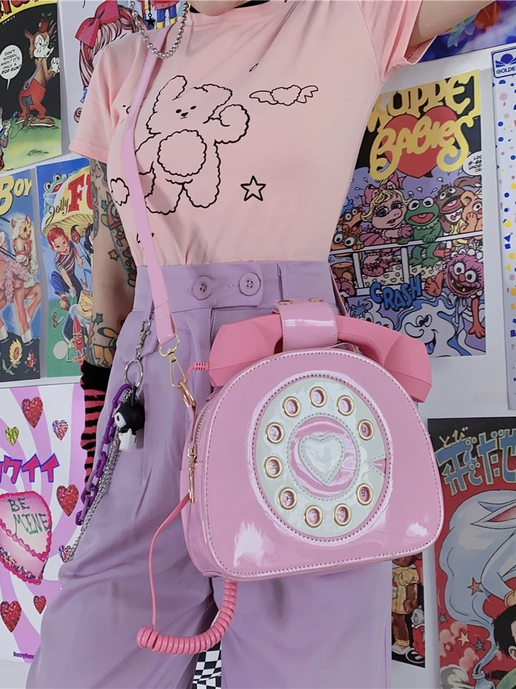 Answerable Harajuku Style Y2K Hot Girl Telephone Retro Messenger Bag Fashion Girl Ladies Shoulder Bag Cool Leather Handbags