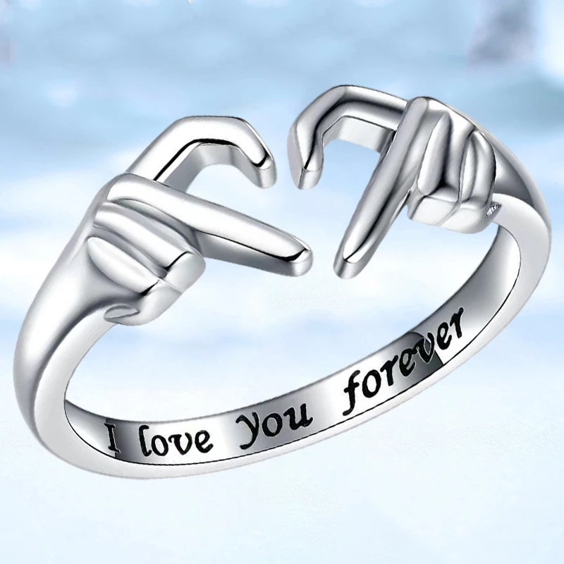 Luxury Designer Double Hand Heart Couple Rings for Women Love Hug Hand Wedding Ring Valentine's Day Gift Adjustable Jewelry
