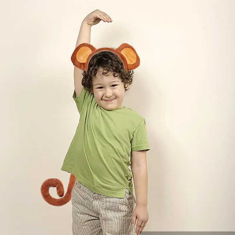 Monkey Ears Headband Kids Carnival Hairband Monkey Ears Headband And Detachable Tail Set Costume For Halloween Cosplay