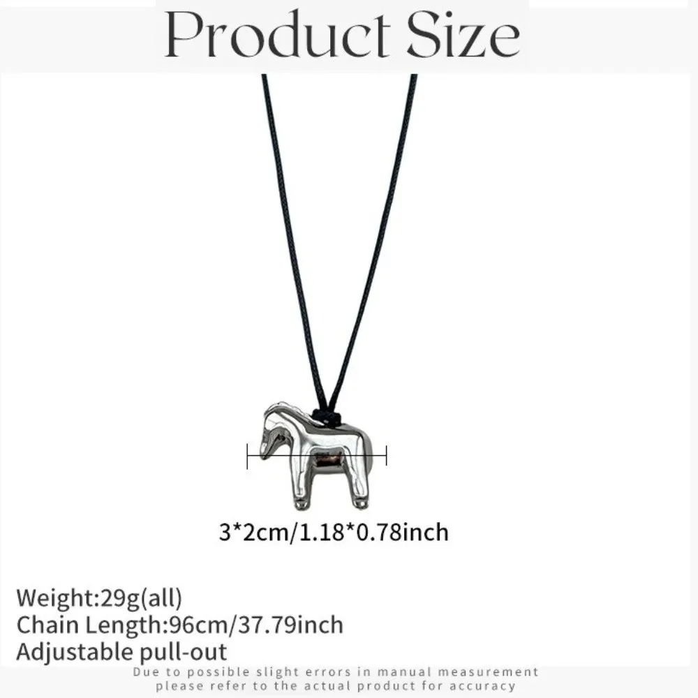 Fashion Horse Pendant Horse Pendant Necklace Metal Long Black Rope Sweater Chain Gift Adjustable Long Necklace Women