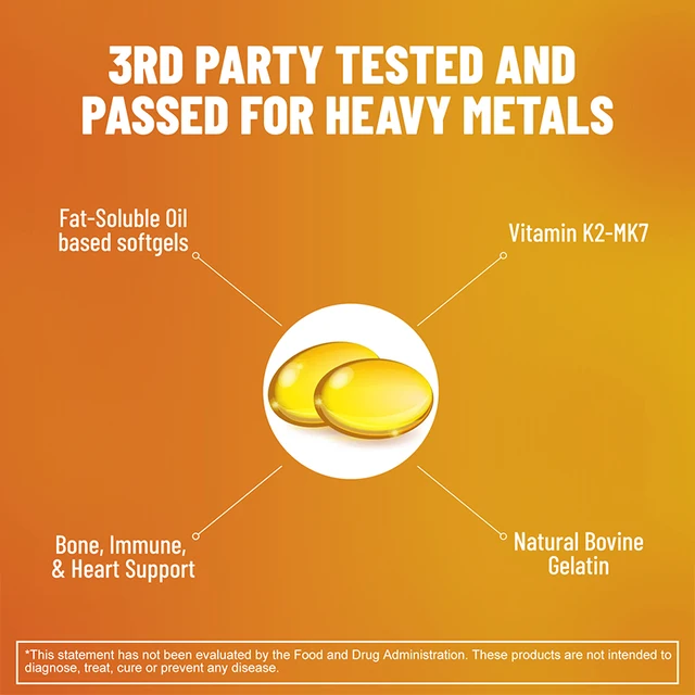 Vitamin D3 + K2 - Promotes Calcium Absorption, Bone and Joint Health, and Boosts Immunity 3