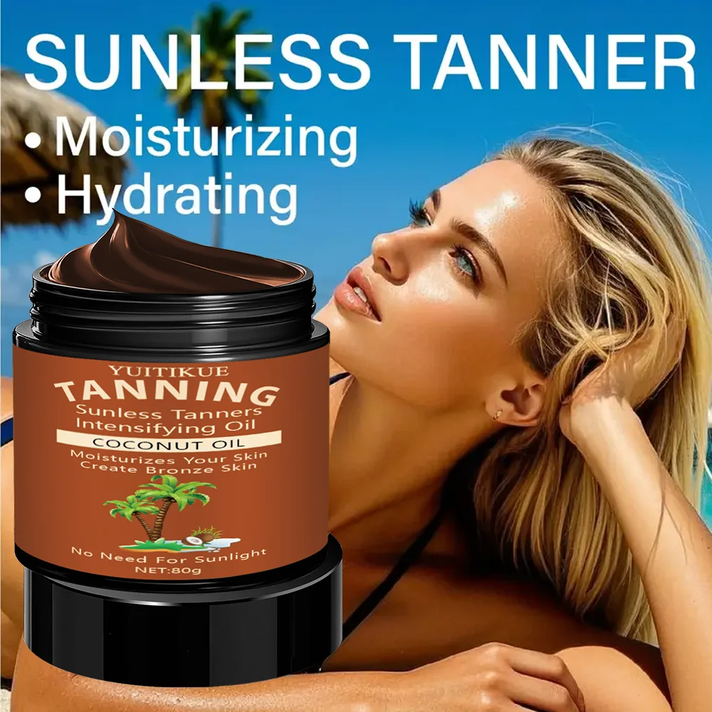 No sun exposure tanning body glowing tanning cream, coconut oil moisturizes the skin to give it a bronzed appearance.