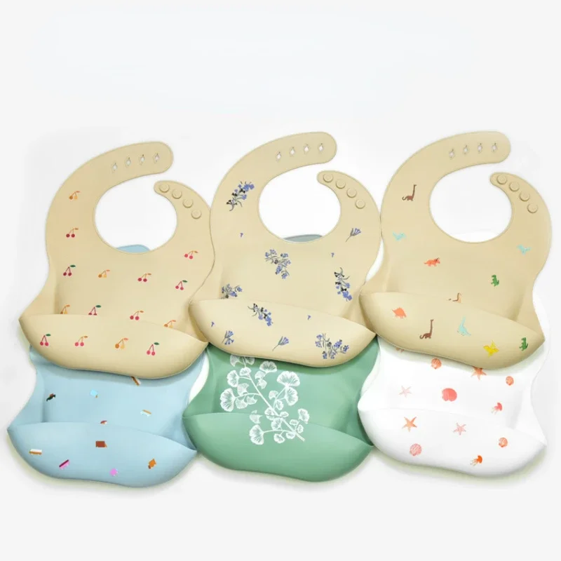 INS Baby Bibs BPA Free Waterproof Soft Silicone Saliva Solid Dripping Banana Bib Cartoon Print Flower Adjustable Lunch Aprons