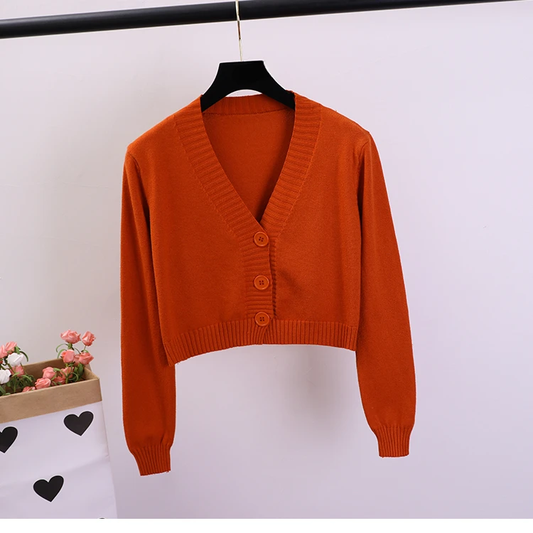 Cárdigan corto con cuello en V para mujer, suéter de una sola botonadura, cárdigan de punto, blanco y negro, GD153 - Imagen 6