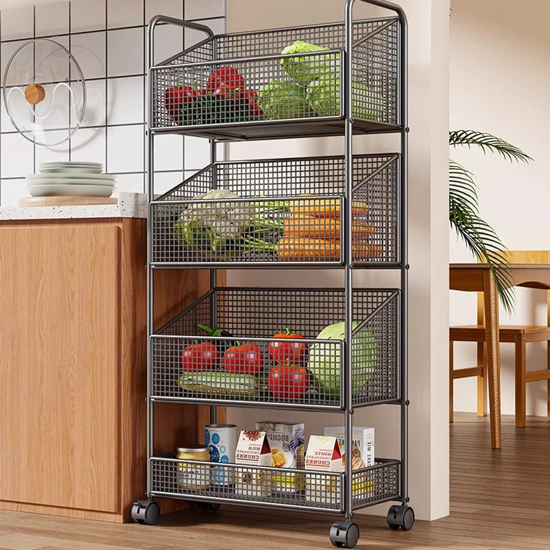 Trolley Cart Organizers Trolleys Multi-purpose Cart with Wheels Shopping Basket Carrier 이동식 트롤리 주방수납 전자렌지 선반 Kitchen Furniture
