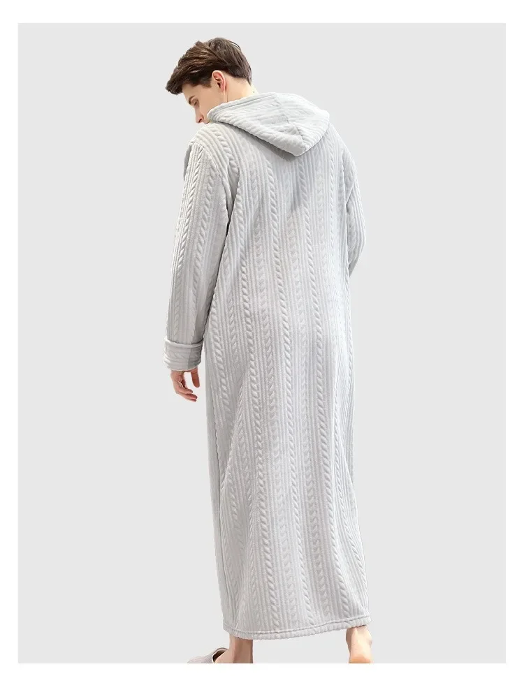Men's Plus Fat and Oversized Home Clothes Winter Flannel Pajamas Zipper Bathrobe Warm Pajamas Solid Color Long Pajamas 11 undefined