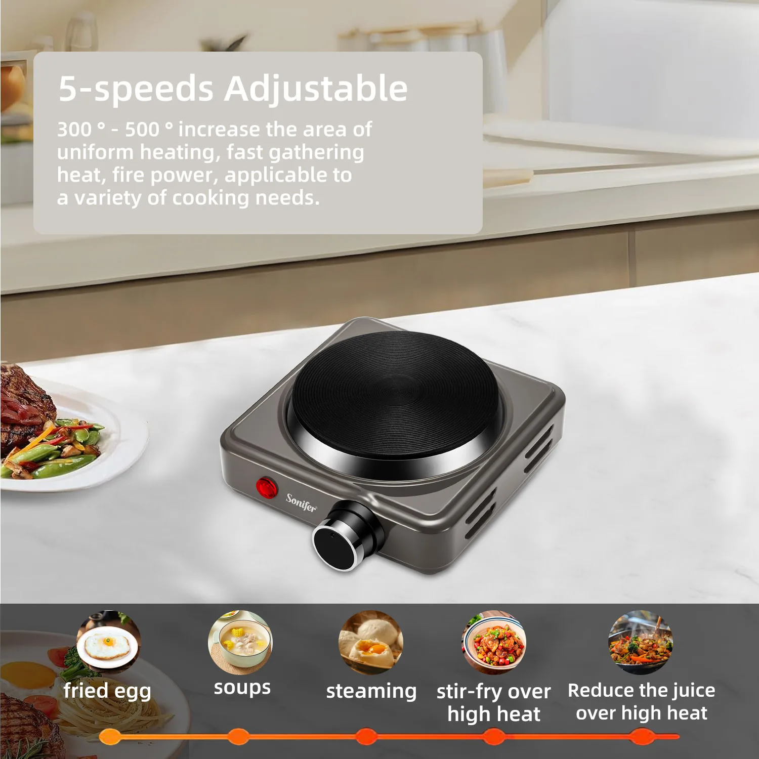 Mini Electric Hotplate 500W Adjustable thermostatic heating plate Travel Hotplate Suitable for caravans Camping Picnics 5