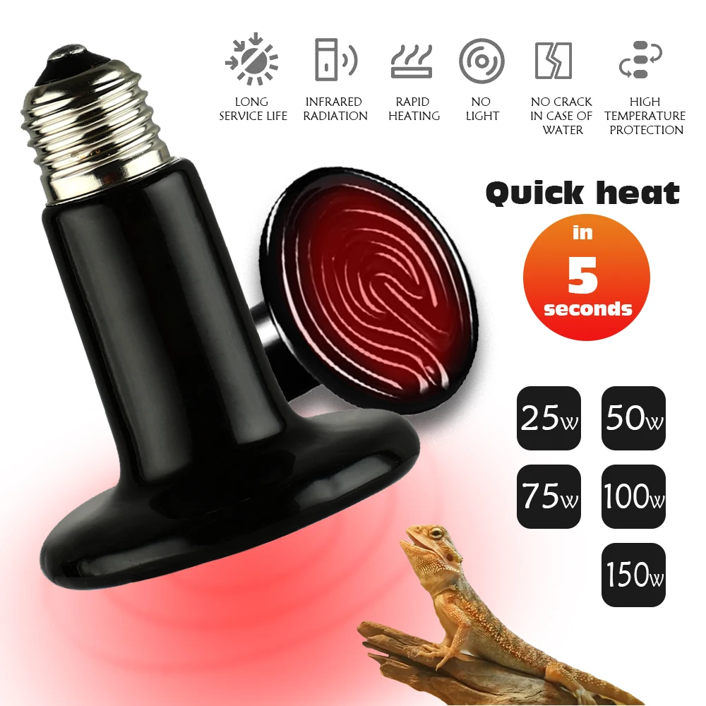 

Ceramic Heat Emitter 25W/50W/75W/100W/150W Reptile Heat Lamp Bulbfor Pet Brooder Coop Lizard Snake Aquarium Turtle No Light Warm