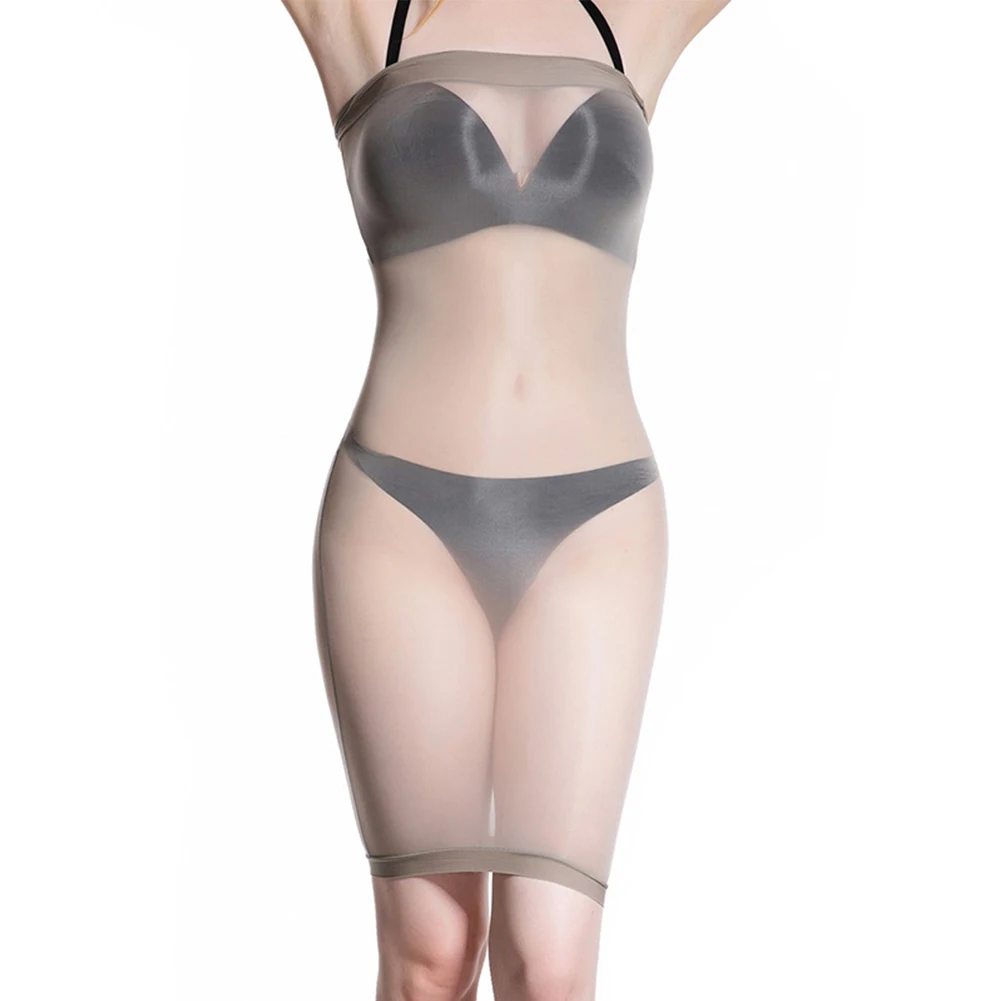 

Sexy Women Oil Shiny Nightdress See-through Bodycon Tube Dress Ultra-thin Breathable Party Clubwear Sleeveless Mesh Nightwear