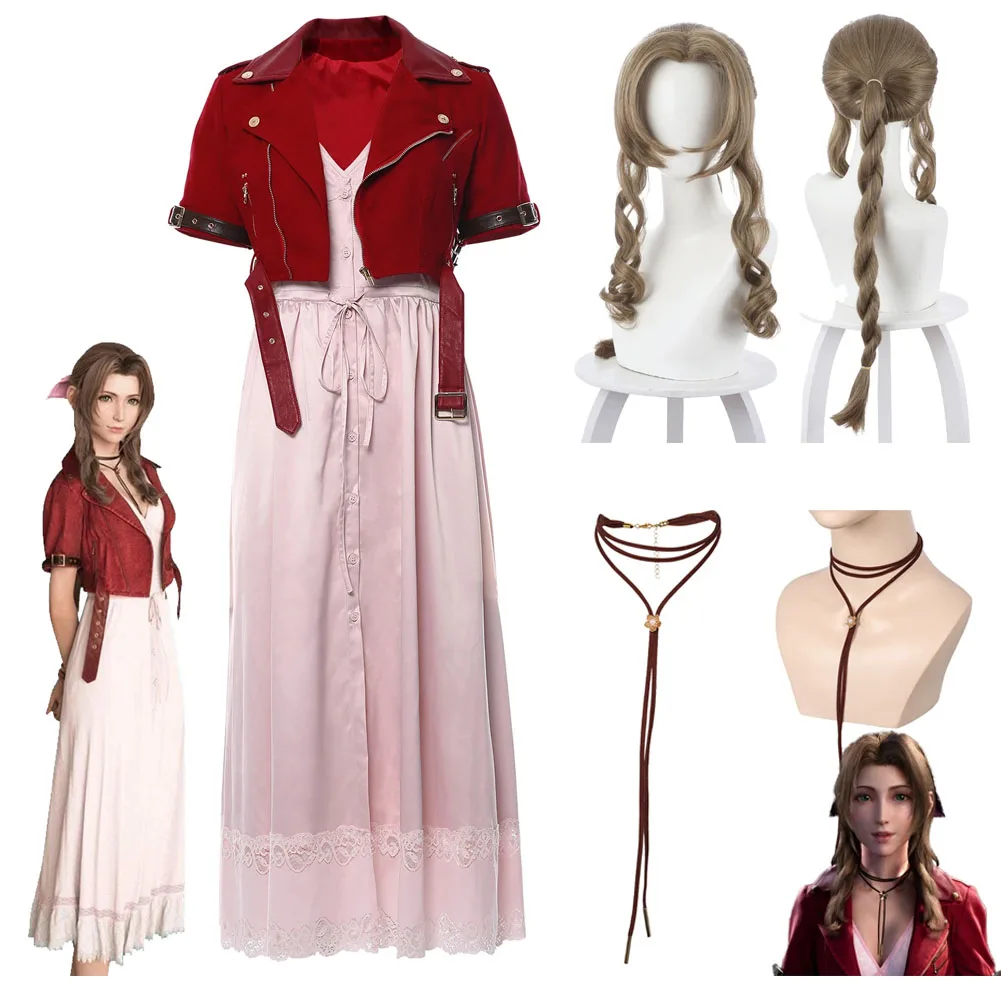 Костюм для косплея Ретро Фэнтези VII Aerith gainsfun, женское платье, костюм на Хэллоуин, женская одежда для ролевых игр