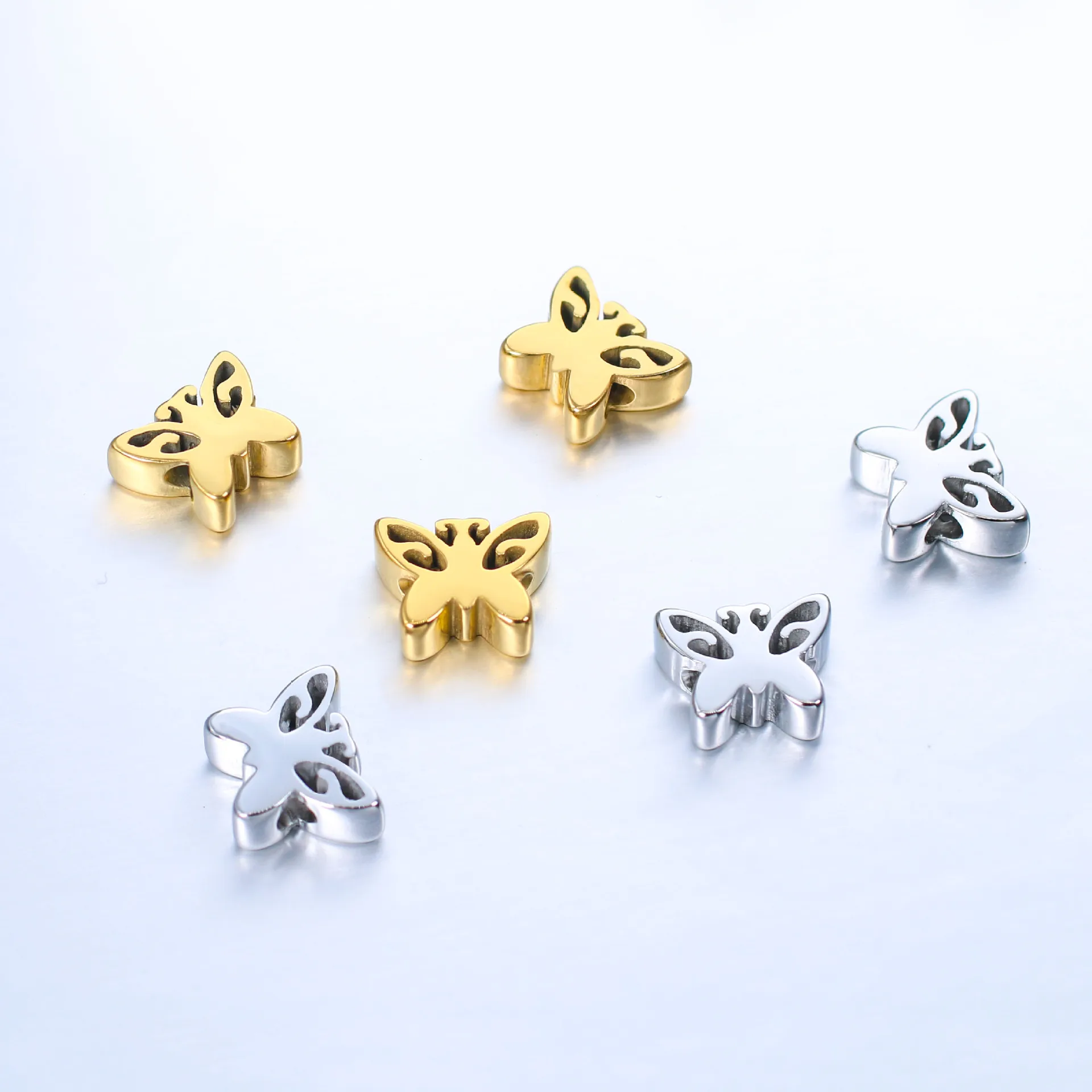 

10pcs Stainless Steel Mirror Polish Hollow Butterfly Hole Bead Simple Charm Pendant For DIY Necklaces Jewelry Making Accessories