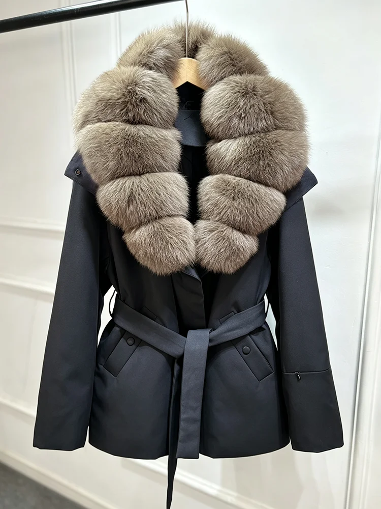 Janveny Luxury Women's Winter Down Jacket 2026 New Large Natural Real Fox Fur Cuff 90% White Duck Down Coat Female Feather Parka