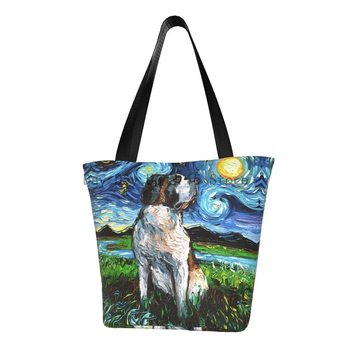 

Fashion Starry Night Saint Bernard Dog Shopping Tote Bag Recycling Pet Lover Canvas Groceries Shopper Shoulder Bag