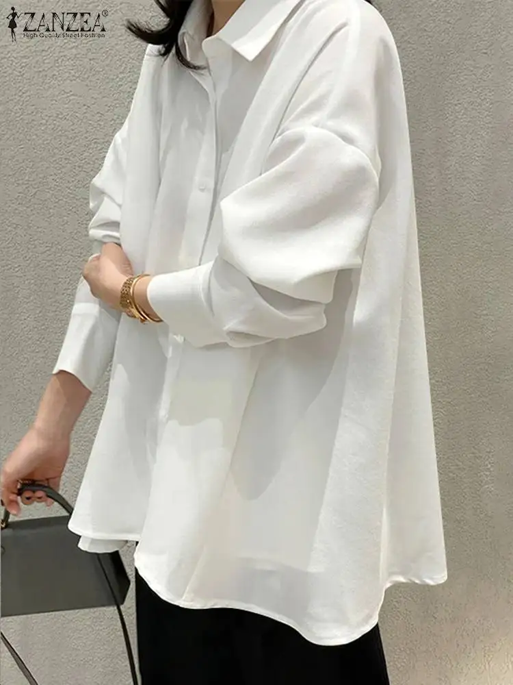 

Коллекция 2023 года, модная женская блузка ZANZEA в Корейском стиле с отложным воротником, винтажные Женские повседневные праздничные топы, однотонная Рабочая Рубашка с длинным рукавом