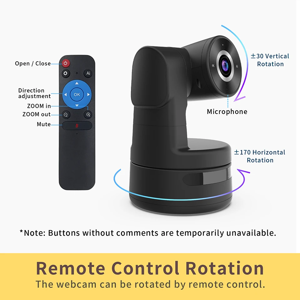 Pc Webcam Pc Web Camera Computer Camera Conference Camera 4K Auto Focus AI-Powered PTZ Webcam Remote Control Living Stream 3X Zoom Auto Track Online Meeting Video