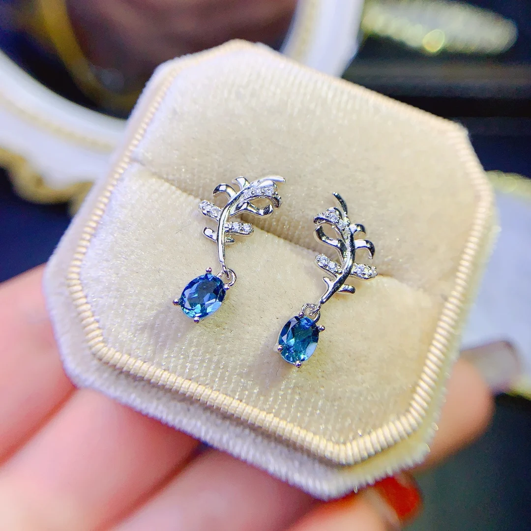

Natural London Blue Earrings Women's Silver 925 Earrings Wedding Gems Free Shipping sterling Certified Jewelry Boutique