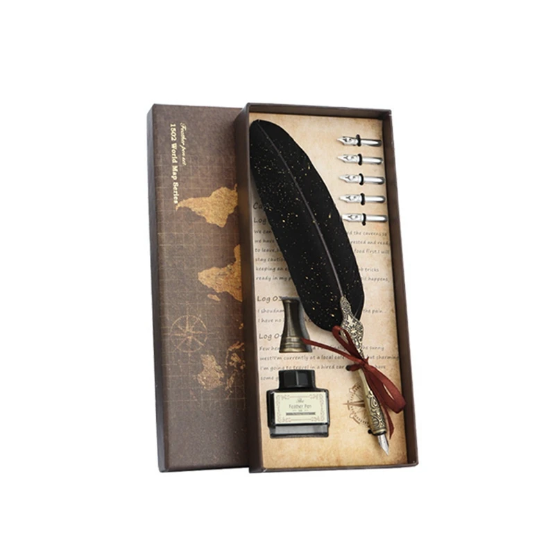 빈티지 깃털 펜 및 잉크 세트, 퀼링 딥 펜, 필기 잉크 펜촉 키트, 캘리그라피 세트, 초보자용 선물
