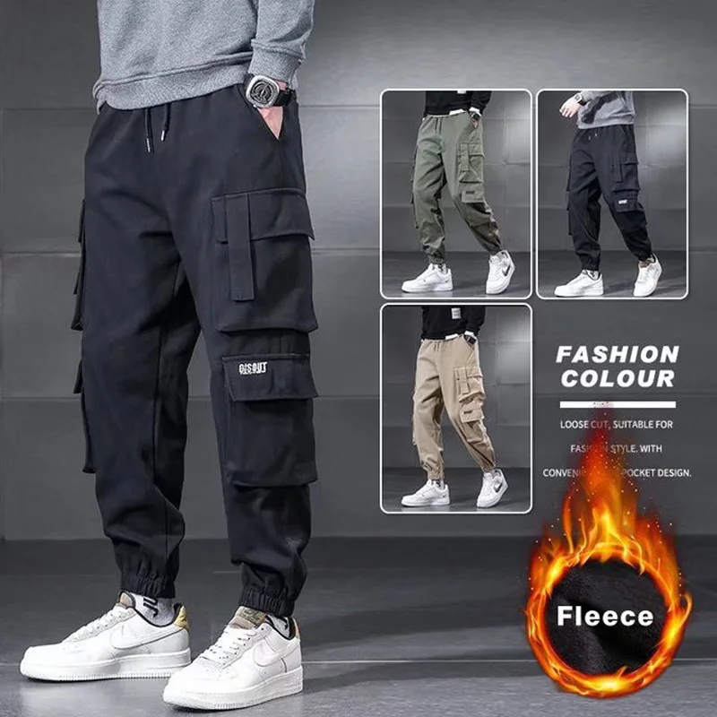 Pantalon cargo noir chaud pour homme, optique d'hiver, streetwear  décontracté, jogging thermique, grande taille, FJ5XL, nouveau, 2023