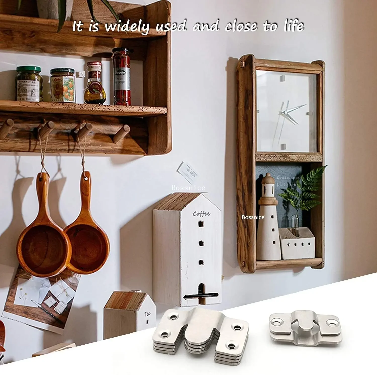 1Pair Flush Mount Brackets, Headboard Wall Fixing Brackets Wall Mount Interlocking Z Clip Hook for Pictures Mirrors Frames Hang 4