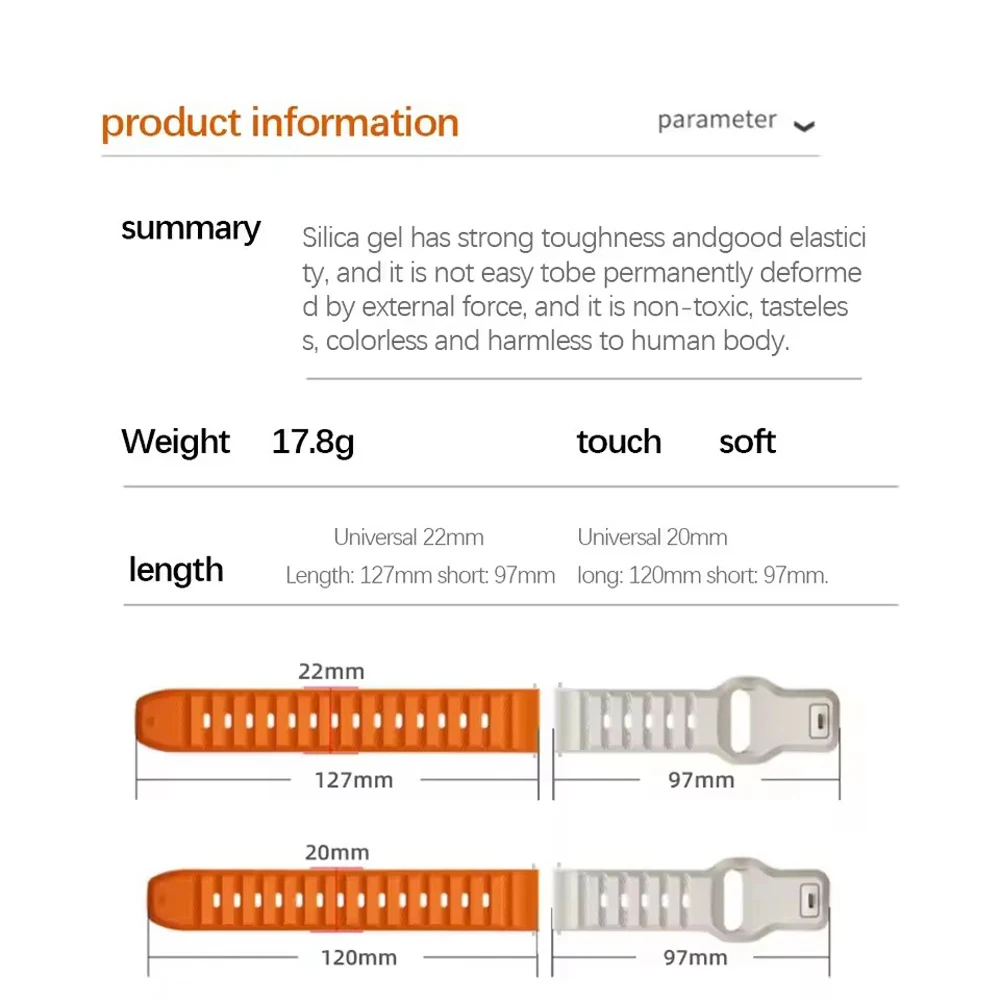 Breathable Soft Silicone Replacement Strap, 20-22mm, Enhanced Comfort and Style