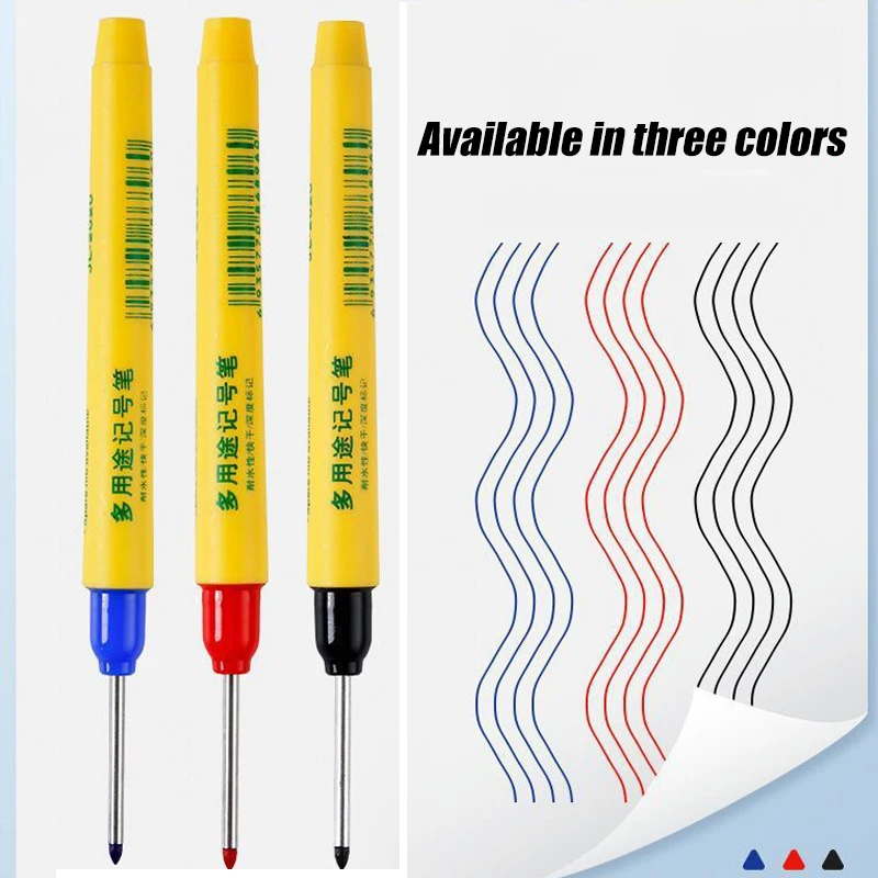 3Pcs/set 1.0mm Red Blue Black Long Head Marking Pen Woodworking Decoration Deep Hole Waterproof Pen Multi-Purpose Marking Tool multifunction pen deep hole marker pen