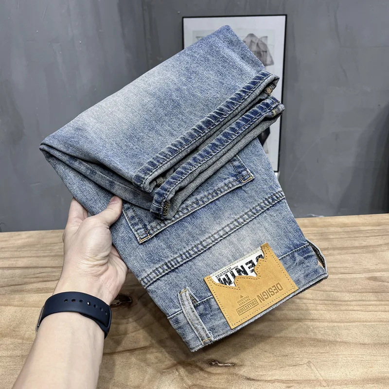 2024 Summer Ripped Denim Shorts Men's Thin Stretch Breathable Fashion Brand Pants High-End Casual All-Match Cropped Pants