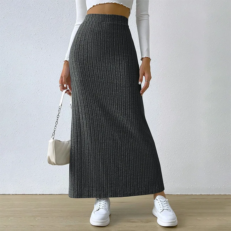 

2024 New High Waist Skirt for Women Sexy Knitted Side Slit Skirt Elegant Solid Office Long Skirts Casual Solid Fashion Outfits