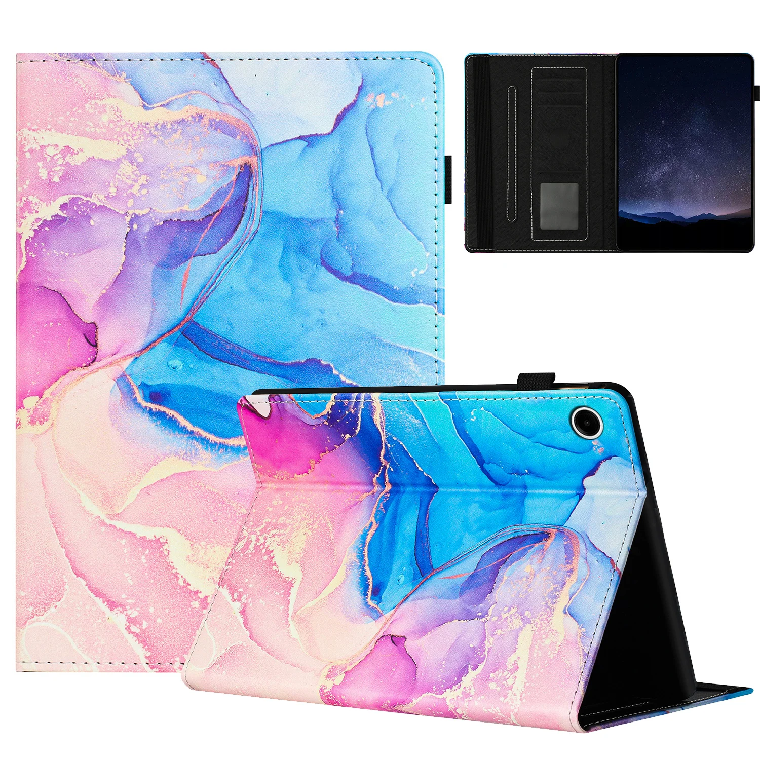 Galactic Marble Pattern PU Leather Tablet Case with Pencil Holder, 11-Inch