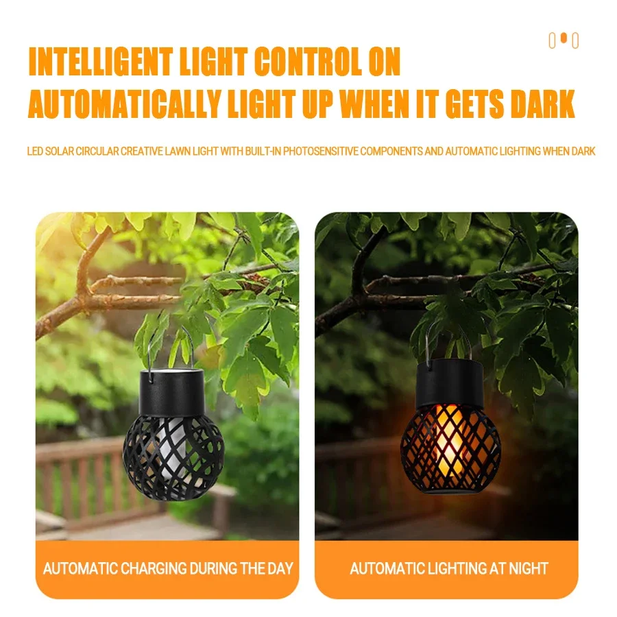 Solar Lamp KDULIT Outdoor Waterproof Hollow Flame Ball Lantern Courtyard Landscape Garden Chandelier Decorative Hanging