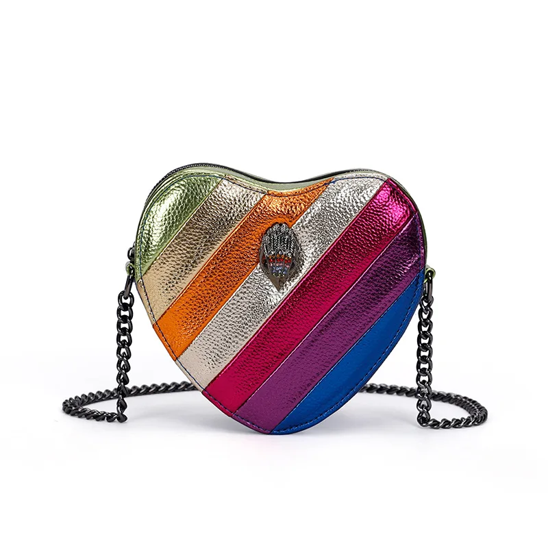 Wuxiate 2024 Mode Hartvormige Regenboog Vrouwen Crossbody Tassen Kleurrijke Pu Draagtas Outdoor Reizen Schoudertas Modeontwerp