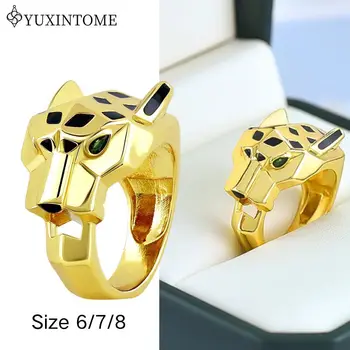 24k Gold-plated Leopard Enamel Ring 6/7/8 Size Leopard Head Ring Unisex Personalized Fashion Jewelry Gift