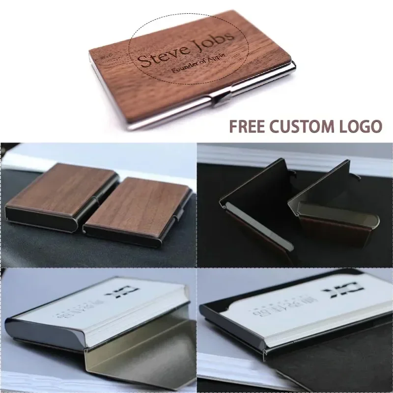 1pcs Free Engraving Wood Professional Business Card Holder Pocket Personalization Customized Wood Card for Business Card Holder 4