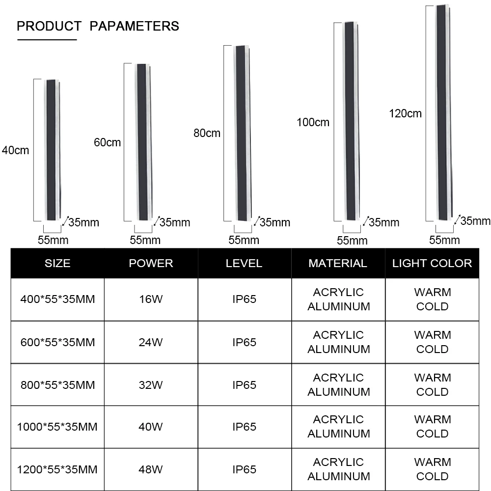 Modern Outdoor LED Wall Lamps Waterproof IP65 Long Wall Light Garden Porch Balcony Villa Decor Lighting AC 110V 220V 100cm 120cm