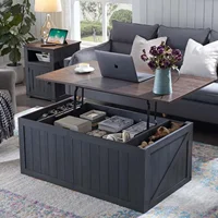 48" Lift Top Coffee Table, Farmhouse Cocktai with Sliding Groove Barn Door, Rustic Wood Center Table w/Double Storage Spaces 1