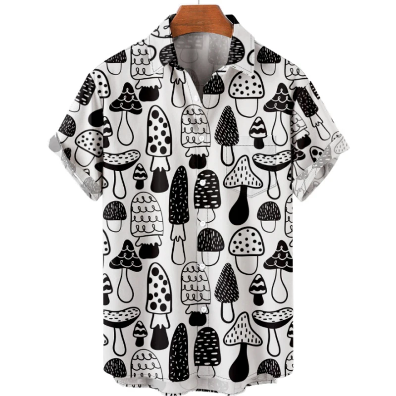 

Men's Shirt Mushroom Short Sleeve Tops Button Lapel Male Clothing T-shirt Streetwear Fashion Cute Graphic Shirt For Man Leisure
