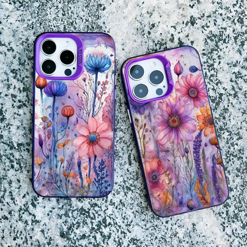 Modische wunderschöne lila Blumen-Handyhülle für iPhone 16 14 Pro Max Plus 15 11 13 12 Mini Pro Max Floral stoßfeste Laserabdeckungen – Detail 16