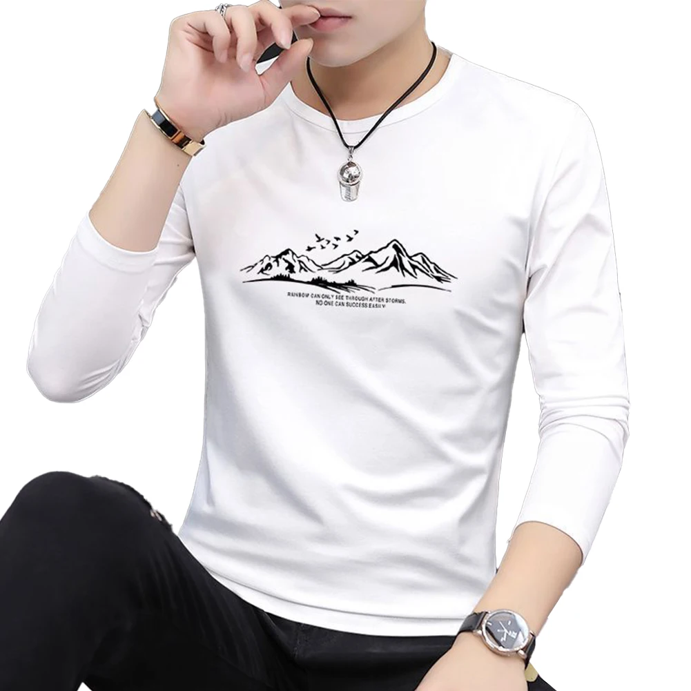 

Mens Casual Print Long Sleeve T-shirt Undershirt Blouse Activewear Pullover Top Solid Color Soft Basic Shirts L-3XL
